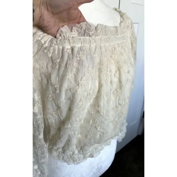 NWT EXPRESS Long Sleeve Lace Gathered Hem Crop Top Women's Size S - Picture 7 of 8